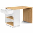 ID MARKET - Ilot central mange debout 4 personnes VITO 130 cm blanc et plateau bois - vignette