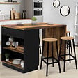 ID MARKET - Ilot central mange-debout 4 personnes VITO 130 cm noir et effet bois foncé HAWKINS - vignette