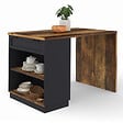 ID MARKET - Ilot central mange-debout 4 personnes VITO 130 cm noir et effet bois foncé HAWKINS - vignette