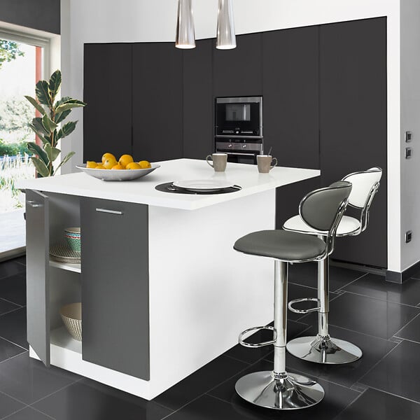 ID MARKET - Ilot central IVO 120 cm blanc et gris avec plan de travail - large