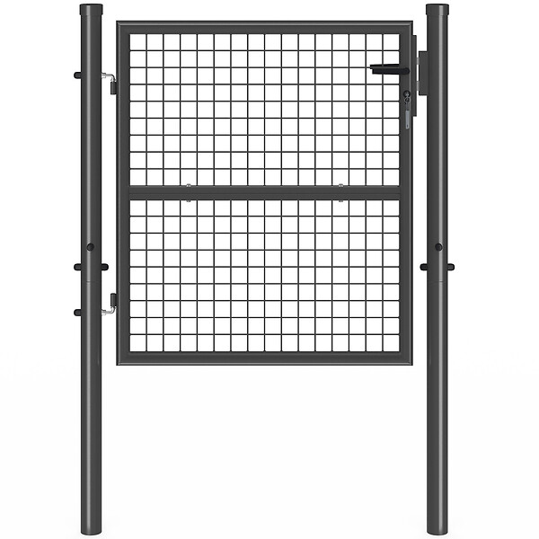 ID MARKET - Portillon de jardin 105 x 100 cm en acier avec serrure et poignée gris anthracite - large