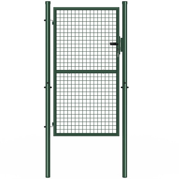 ID MARKET - Portillon de jardin 105 x 175 cm en acier avec serrure et poignée vert - large