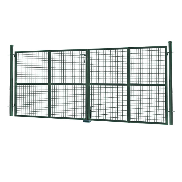 ID MARKET - Portillon de jardin double porte 315 x 150 cm en acier vert avec serrure et poignée - large