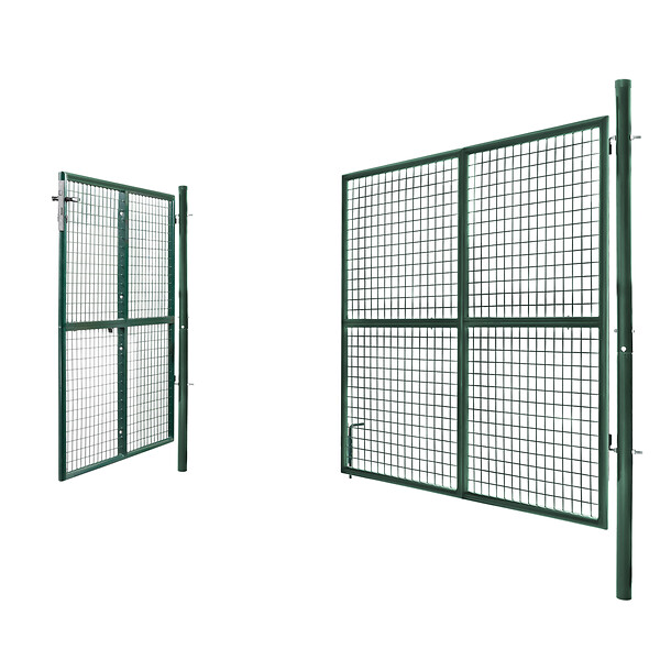 ID MARKET - Portillon de jardin double porte 315 x 150 cm en acier vert avec serrure et poignée - large