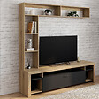 ID MARKET - Ensemble meuble TV et étagères 170 cm MALO bois et placard noir - vignette