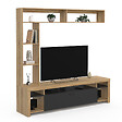ID MARKET - Ensemble meuble TV et étagères 170 cm MALO bois et placard noir - vignette