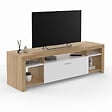 ID MARKET - Meuble TV 140 cm MALO bois et placard blanc - vignette