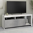ID MARKET - Meuble TV 110 cm MALO blanc et placard effet béton - vignette