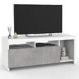 ID MARKET - Meuble TV 110 cm MALO blanc et placard effet béton - vignette
