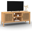 ID MARKET - Meuble TV 110 cm EDHEN 2 portes bois et cannage - vignette