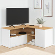 ID MARKET - Meuble TV 90 x 90 cm d'angle BALTAZAR façon hêtre et blanc - vignette