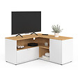 ID MARKET - Meuble TV 90 x 90 cm d'angle BALTAZAR façon hêtre et blanc - vignette