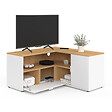 ID MARKET - Meuble TV 90 x 90 cm d'angle BALTAZAR façon hêtre et blanc - vignette