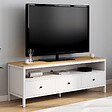 ID MARKET - Meuble TV 140 cm ACHILLE 3 tiroirs blanc et plateau bois - vignette