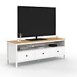 ID MARKET - Meuble TV 140 cm ACHILLE 3 tiroirs blanc et plateau bois - vignette