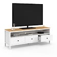 ID MARKET - Meuble TV 140 cm ACHILLE 3 tiroirs blanc et plateau bois - vignette