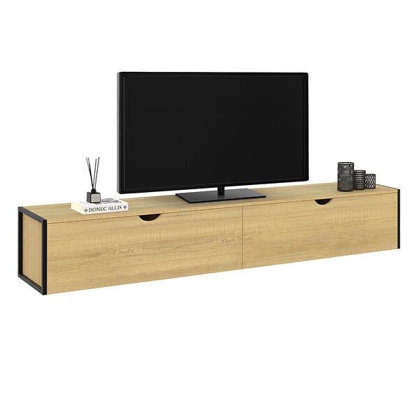 ID MARKET - Meuble TV 180 cm suspendu DETROIT 2 portes design industriel - large