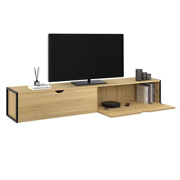 ID MARKET - Meuble TV 180 cm suspendu DETROIT 2 portes design industriel - large