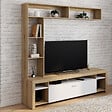 ID MARKET - Ensemble meuble TV et étagères 170 cm MALO bois et placard blanc - vignette