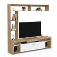 ID MARKET - Ensemble meuble TV et étagères 170 cm MALO bois et placard blanc - vignette