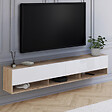 ID MARKET - Meuble TV 180 cm suspendu ELIO 2 portes avec étagère bois et blanc - vignette