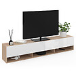 ID MARKET - Meuble TV 180 cm suspendu ELIO 2 portes avec étagère bois et blanc - vignette