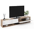 ID MARKET - Meuble TV 180 cm suspendu ELIO 2 portes avec étagère bois et blanc - vignette