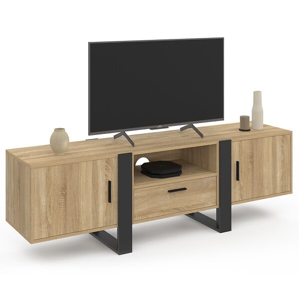 ID MARKET - Meuble TV 160 cm PHOENIX avec rangements bois et noir - large