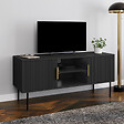 ID MARKET - Meuble TV 110 cm MARCEL 2 portes lattes tasseau bois noir - vignette