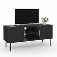 ID MARKET - Meuble TV 110 cm MARCEL 2 portes lattes tasseau bois noir - vignette