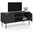 ID MARKET - Meuble TV 110 cm MARCEL 2 portes lattes tasseau bois noir - vignette
