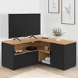 ID MARKET - Meuble TV 90 x 90 cm d'angle BALTAZAR façon hêtre et noir - vignette