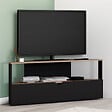 ID MARKET - Meuble TV 100 cm d'angle ELI bois façon hêtre et noir - vignette