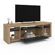 ID MARKET - Meuble TV 140 cm MALO bois et placard noir - vignette