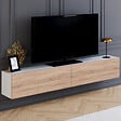 ID MARKET - Meuble TV 180 cm suspendu ELIO 2 portes blanc et bois - vignette
