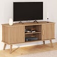 ID MARKET - Meuble TV 110 cm JULIETTE 2 portes lattes tasseau bois coloris chêne - vignette
