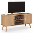 ID MARKET - Meuble TV 110 cm JULIETTE 2 portes lattes tasseau bois coloris chêne - vignette