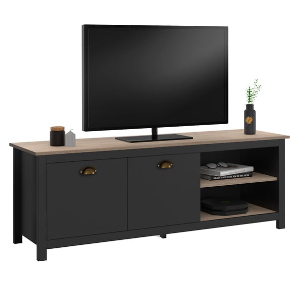ID MARKET - Meuble TV 140 cm campagne ISIS bois et noir - large