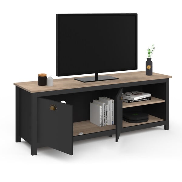 ID MARKET - Meuble TV 140 cm campagne ISIS bois et noir - large