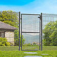 ID MARKET - Portillon de jardin 105 x 150 cm en acier gris anthracite avec serrure et poignée - vignette