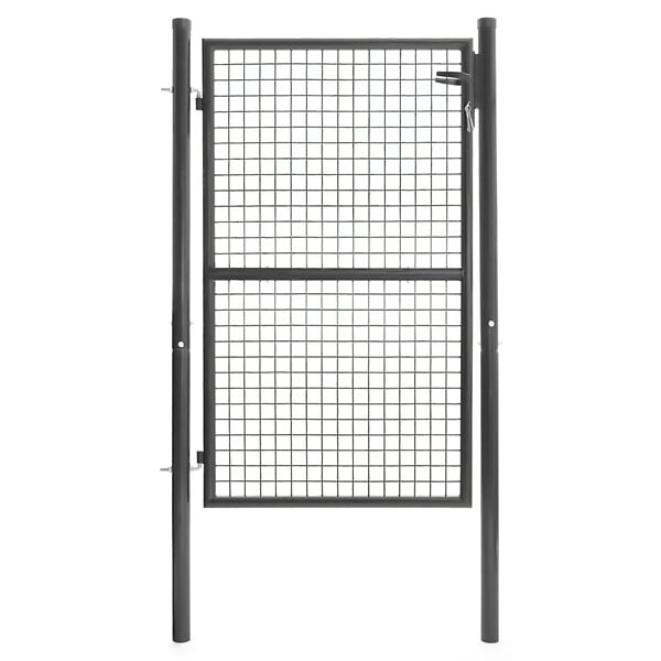 ID MARKET - Portillon de jardin 105 x 150 cm en acier gris anthracite avec serrure et poignée - large