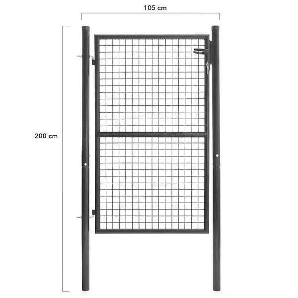ID MARKET - Portillon de jardin 105 x 150 cm en acier gris anthracite avec serrure et poignée - large