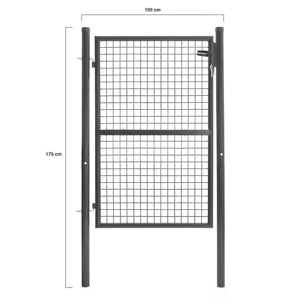 ID MARKET - Portillon de jardin 105 x 125 cm en acier gris anthracite avec serrure et poignée - large