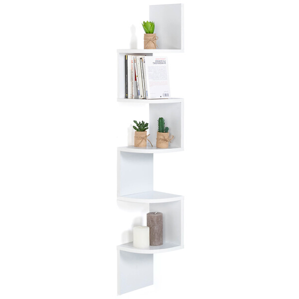 ID MARKET - Etagère murale d'angle ISA 5 niveaux blanche - large