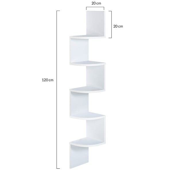 ID MARKET - Etagère murale d'angle ISA 5 niveaux blanche - large