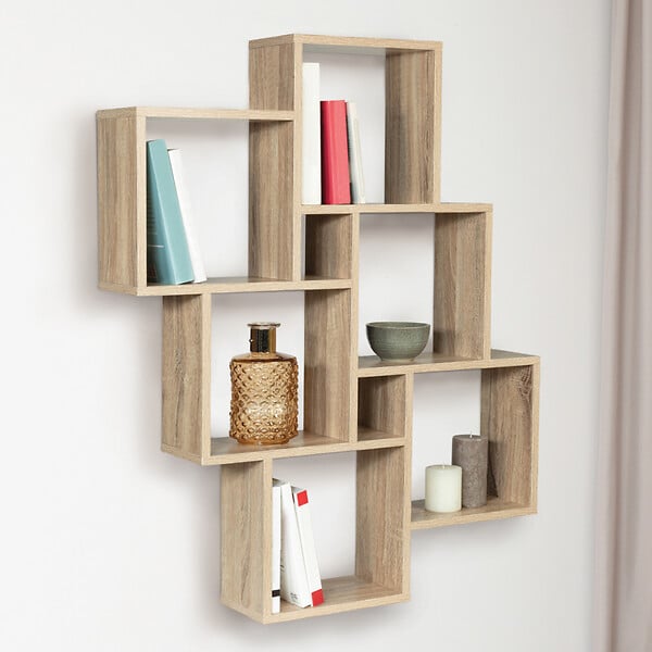 ID MARKET - Etagère murale double position LUCAS bois façon hêtre - large