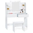 ID MARKET - Coiffeuse ZELIA blanche table de maquillage 4 étagères, miroir LED et tabouret - vignette