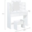 ID MARKET - Coiffeuse ZELIA blanche table de maquillage 4 étagères, miroir LED et tabouret - vignette