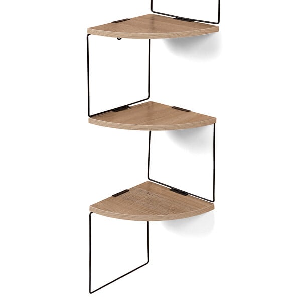 ID MARKET - Etagère murale d'angle ISA 5 niveaux bois et métal design industriel - large