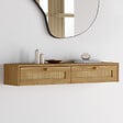 ID MARKET - Etagère murale console d'entrée HANAE 2 tiroirs effet naturel cannage - vignette